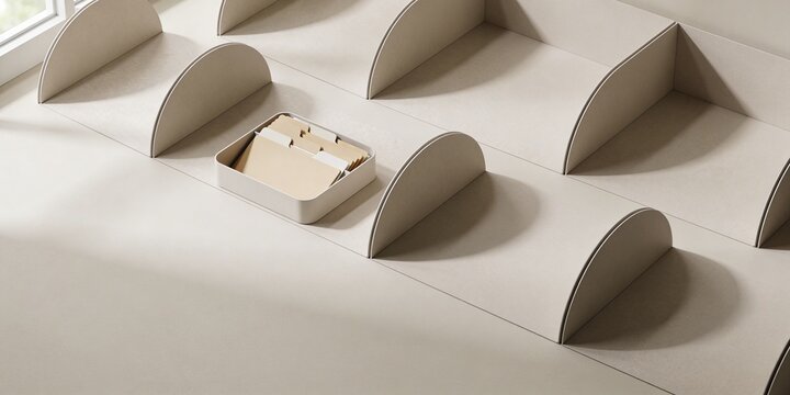 Neutral Paper Filing Compartments And Organized Folder Tray With Wide Copy Space For Office Budget Routine And Business Planning Background