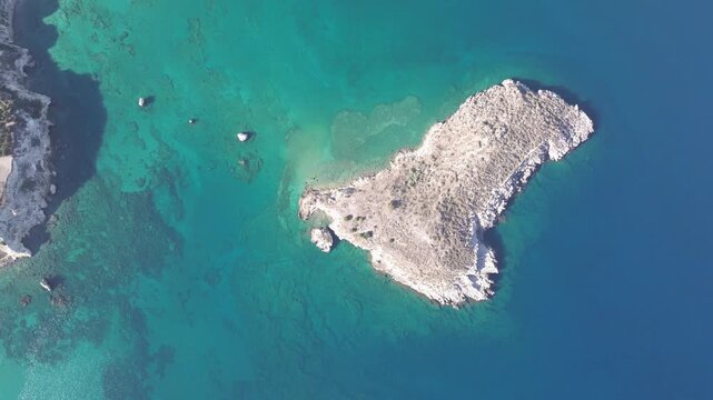 Aerial drone shot.View of famous beach in the summer, Crete, Greece. Famous beach with river and palm trees in Libyan sea. Tropical island, Panoramic view, Most beautiful beaches of Crete island