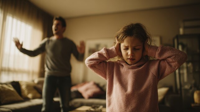 Emotional home scene: child distressed during parental admonition for disobedience in a domestic space