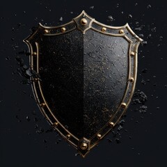 Fototapeta premium Glittering black shield with a gold body and riveted edges â€“ luxurious heraldic crest for branding
