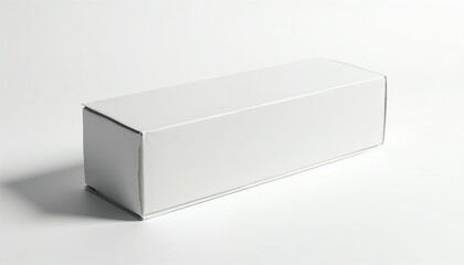 Naklejka premium Simple white rectangular box rests on clean white surface casting subtle shadow. Versatile container awaits product branding shipping. Use for gifts, cosmetics, mailers. Minimalist blank package.