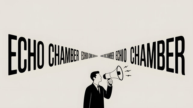 Echo Chamber: A symbolic representation of an individual amplifying a singular perspective within an environment, creating a closed system of thought.
