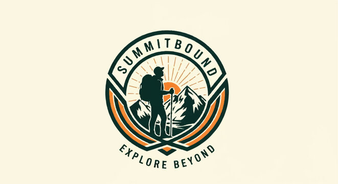 Mountain sunset hiking boot logo design concept