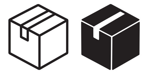 cardboard box icon set, package shipping and delivery symbol with tape, outline and filled vector collection isolated on transparent background © Ярослав Дацко