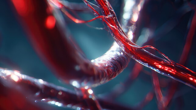 Abstract visualizing tiny blood vessels and capillaries carrying vital fluid, symbolizing life, health, and microscopic details of the human circulatory system