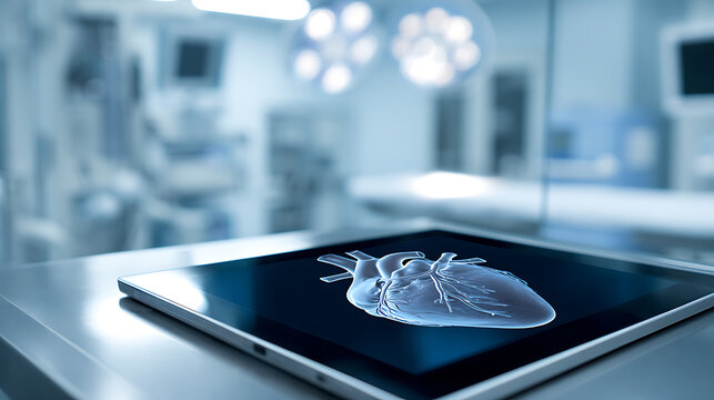 Digital Heart Scan on Tablet in Modern Healthcare Setting: Advanced Medical Technology for Cardiac Diagnosis and Research in a Hospital Room