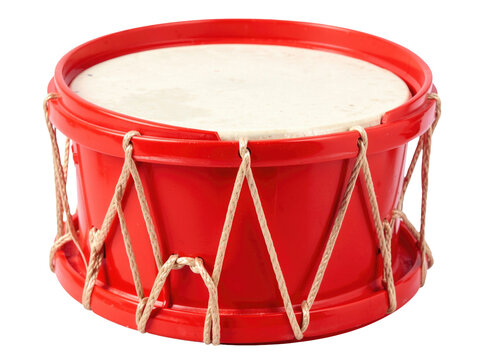 A traditional red drum wrapped with a rope, suitable for cultural or ethnic themed images
