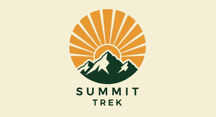 Mountain landscape logo design with sun and boot icon © Remb