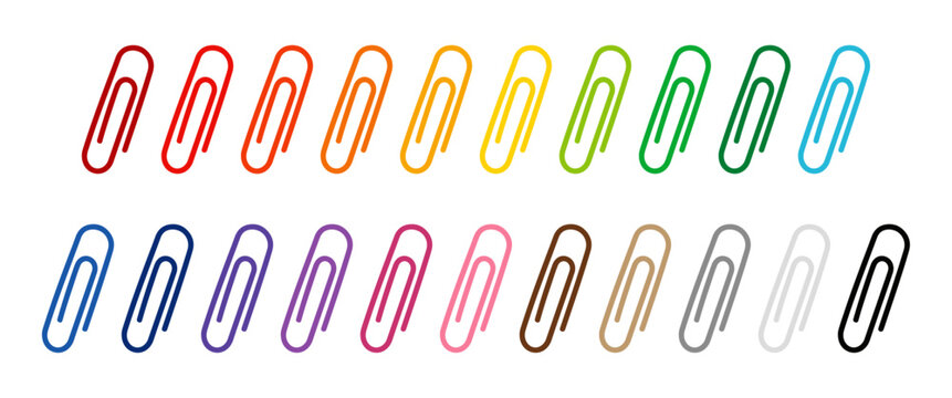 Conjunto de clips para papel de varios colores dibujados a mano aislados en blanco. Ilustraci&oacute;n vectorial. Set de &iacute;conos de clips de oficina para notas, papeler&iacute;a, organizaci&oacute;n, bullet journal