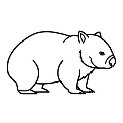 Obraz premium Simple line drawing of a wombat, a marsupial animal, in black and white.