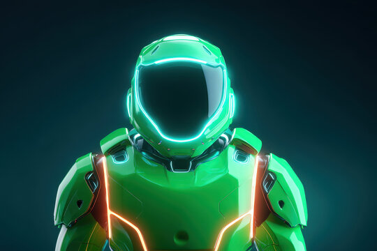 Neon green futuristic armored astronaut bust