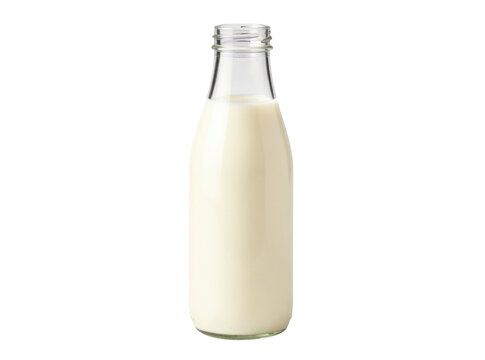 A single milk bottle sits on a clean and simple white surface, ready for use or display