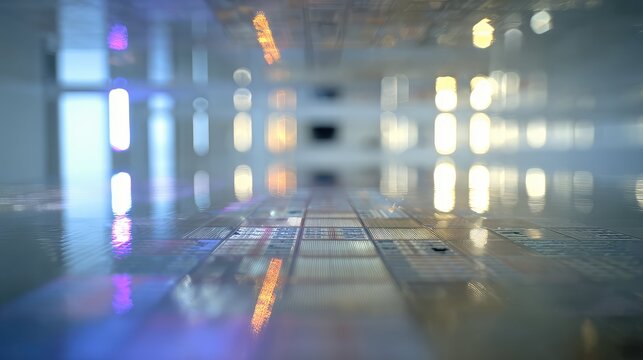 Futuristic server rack microchips with data lights