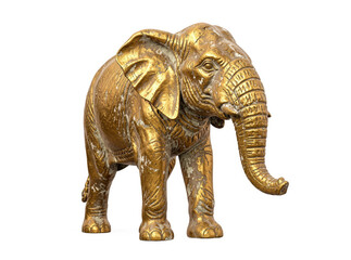 Fototapeta premium A gold elephant statue stands out against a white background