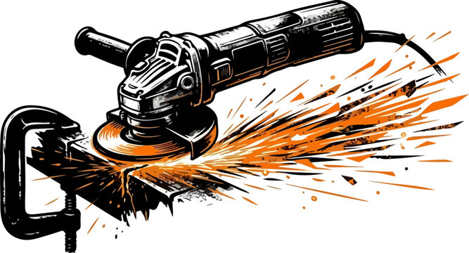Angle Grinder Metal Cutting Silhouette Vector