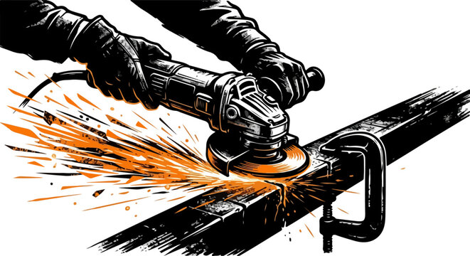 Angle Grinder Metal Cutting Silhouette Vector