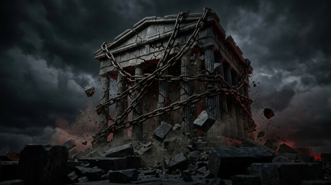 Concepts of Financial and Economic Crisis With a Focus on Sovereign Debt Depicted Through a Shattered Structure With Chains