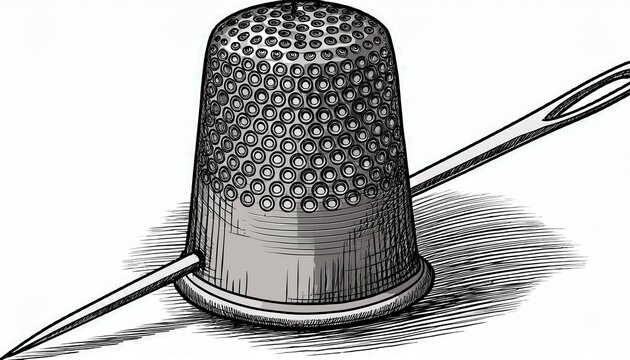 needle sewing thimble sketch hand drawn