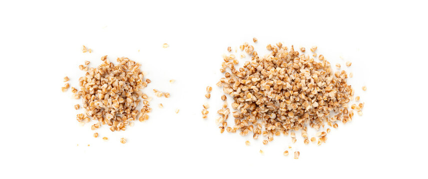 Boiled Buckwheat Pile Isolated, Cooked Buck Wheat Grains, Porridge Heap, Cook Buckwheat