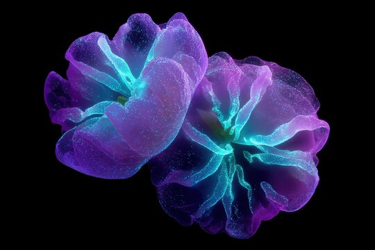 Neon bioluminescent twin flowers