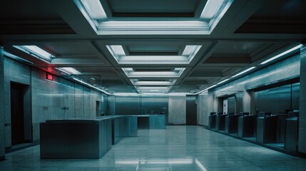 Naklejka premium Futuristic sterile hall with blue architectural lighting