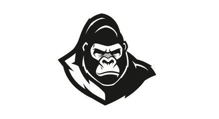 A striking black and white illustration of a powerful gorilla's head, conveying strength and intensity. © Hari