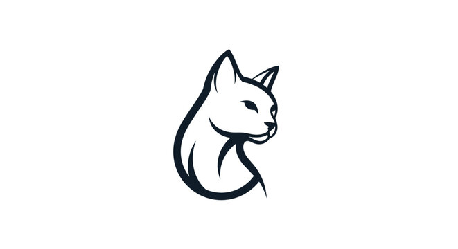 Stylized minimalist line art drawing of a cat's head and upper body looking right on a white background.