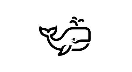 A minimalist black and white line art illustration of a whale with a spout of water. © Hari