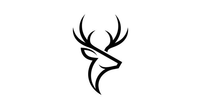 Minimalist black and white illustration of a deer's head with antlers, featuring clean lines and a stylized design.