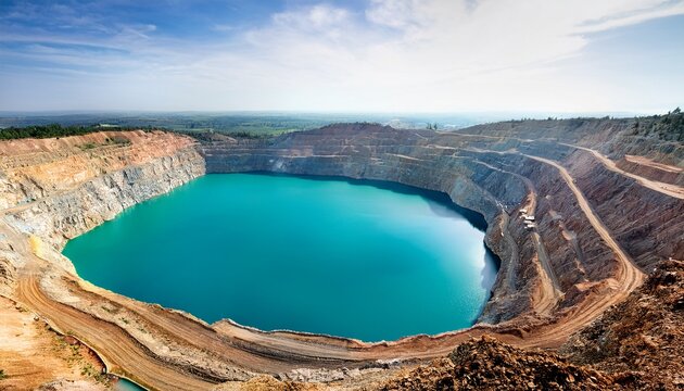 industrial mining site showing turquoise water in open pit mine