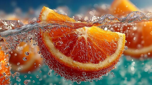 Citrus orange slice submerged in fizzy water wallpapers