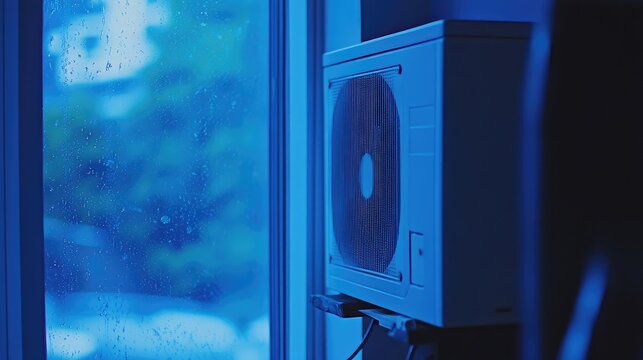 Air conditioner working during rain and changing weather
