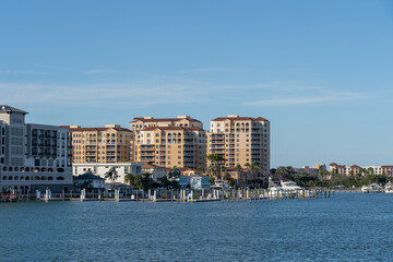 Fototapeta premium Belle Harbor Condominiums waterfront community in Clearwater Beach, Florida, USA. 