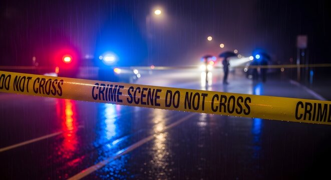 Crime scene tape at night for the concept of law enforcement investigation.