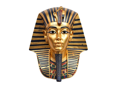 Golden mask of ancient Egyptian pharaoh Tutankhamun, used for burial rituals and funerary practices