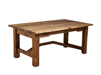 Fototapeta premium A simple wooden table sits on a plain white background, perfect for minimalist designs or as a neutral prop in various settings