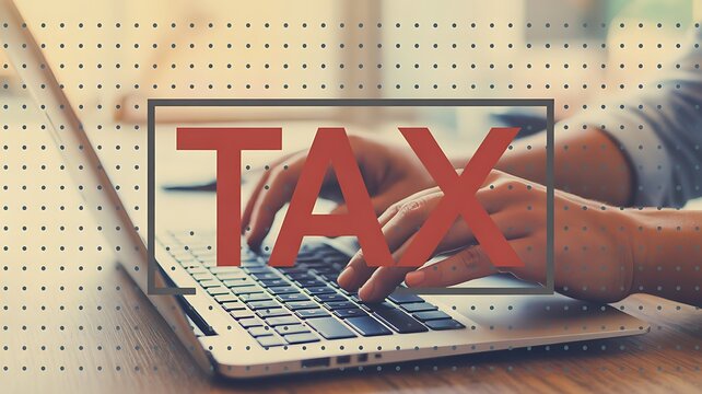 Tax, finance, accounting concept, laptop keyboard, hands typing
