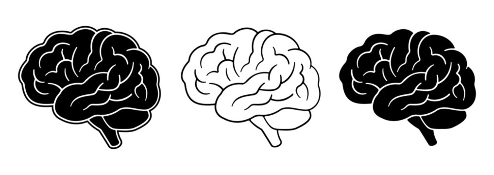 Black brain icon set, without background