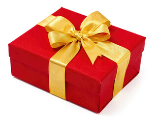 Fototapeta premium A beautifully wrapped gift box with a golden ribbon and a bow, ready for gifting or decorating