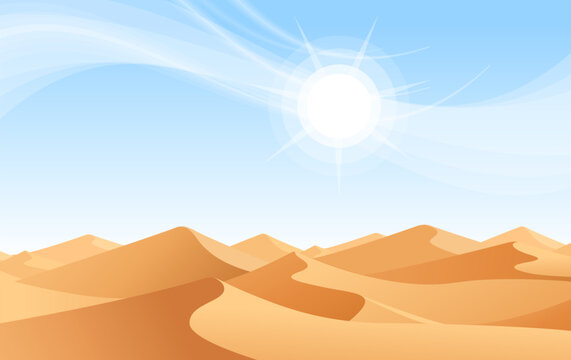 hot african or middle eastern desert sand dunes landscape clear blue sunny sky vector illustration background
