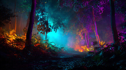 Fototapeta premium Magical Forest Landscape Lit Up