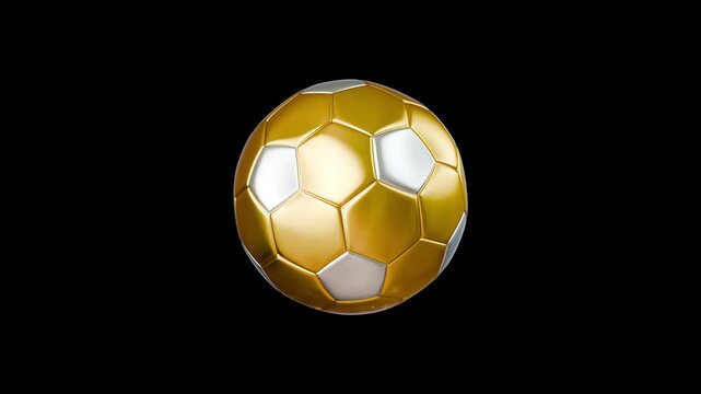 Gold and silver soccer ball spinning loop on alpha channel