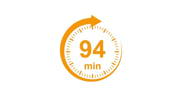  Clock Face Timer - The 94 minutes, stopwatch icon. Stopwatch icon in flat style. white and green background 4k video timer 94 minutes countdown icon. Time measure. The chronometer icon. animation