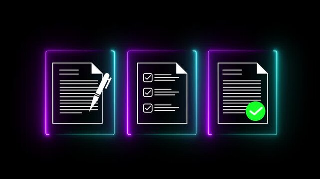 Futuristic Digital Checklist Interface Animation with Glowing Blue Neon UI and Task Management Screen Background
