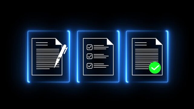 Futuristic Digital Checklist Interface Animation with Glowing Blue Neon UI and Task Management Screen Background
