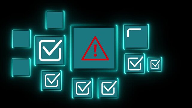 Error warning concept on the black background. Warning system for notification error and maintenance. Motion graphics of Incident, risk, contingency management. 4k video animation.
