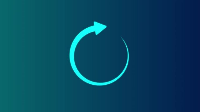 Animated cyan circular arrow icon on a transparent background, representing refresh, reload, or cycle function. Motion graphics of concept 4k video animation