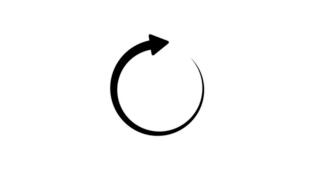 Animated white circular arrow icon on a white background, representing refresh, reload, or cycle function. Motion graphics of concept 4k video animation