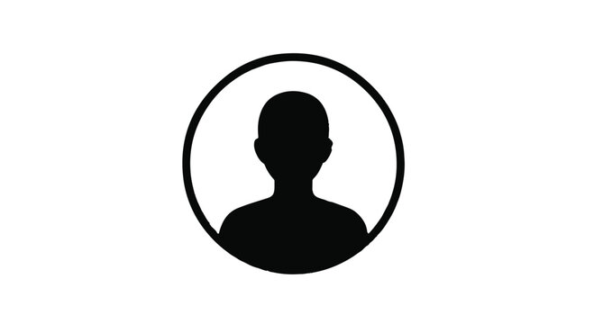 Simple black silhouette of adult person head and shoulders in circle isolated on white background for profile icon or avatar
