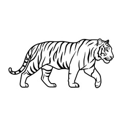 Obraz premium Striking black and white illustration of a majestic tiger prowling forward.